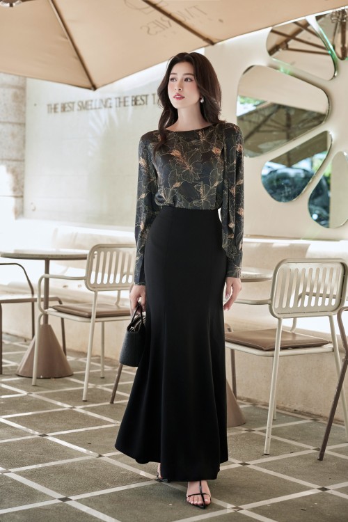 Sixdo Black Long Sleeves Silk Blouse